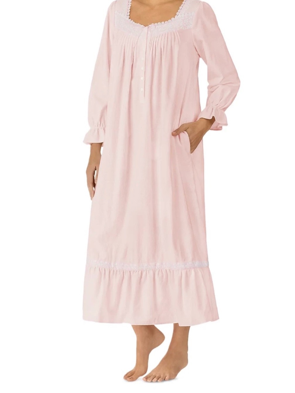 Eileen West Light Pink Long Cotton VTG Nightgown with Lace Trim women’s size XL